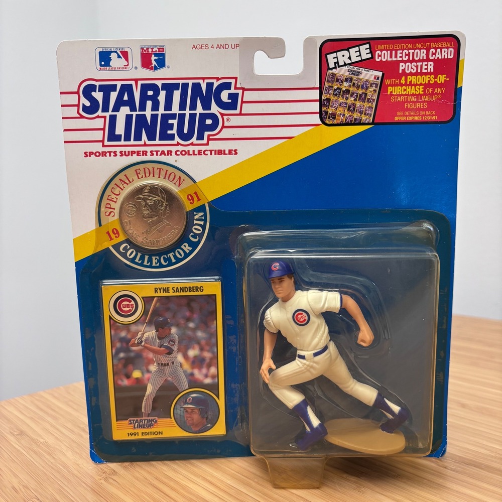 Kenner Starting Lineup Ryne Sandberg 1991 MLB Chicago Cubs Blue Coin Card New